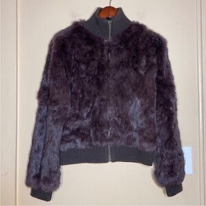 Rabbit Fur Zip Up Jacket Sweater